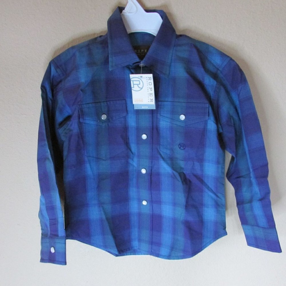 Roper Boy's Long Sleeve Pearl Button Up Western Shirt - Purple Shadow Plaid